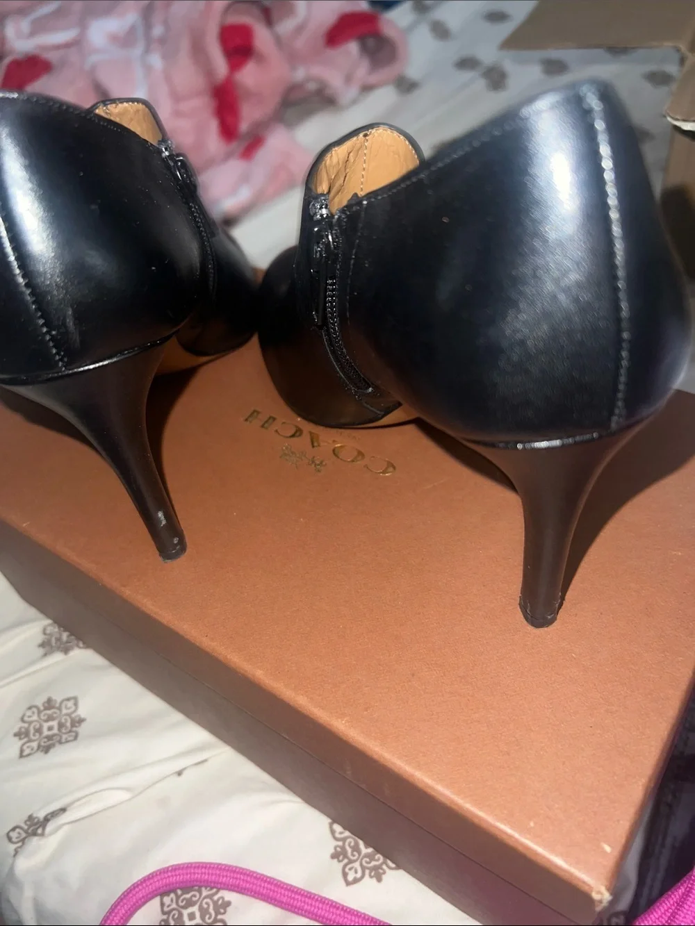 Coach Black Leather Zip Side Women's Ankle Booties